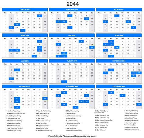 2044|2044 Calendar (All Holidays and Celebrations of 2044)